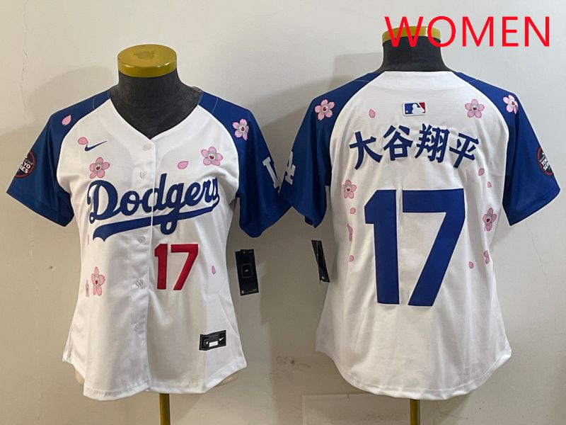 Women Los Angeles Dodgers 17 Ohtani White Blue Sakura Edition 2025 Nike MLB Jersey style 12